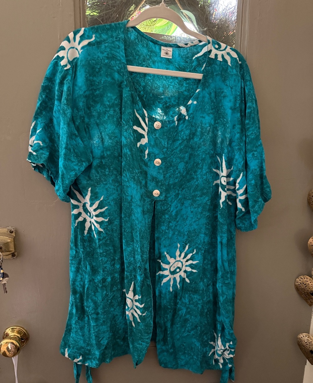 Teal Sun-Print Women's Swim Coverup - Button Front